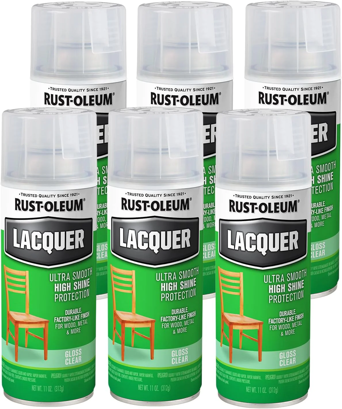 Rust-Oleum 1906830 Lacquer Spray Paint, 11 oz, Gloss Clear (Pack of 6) - Image 2