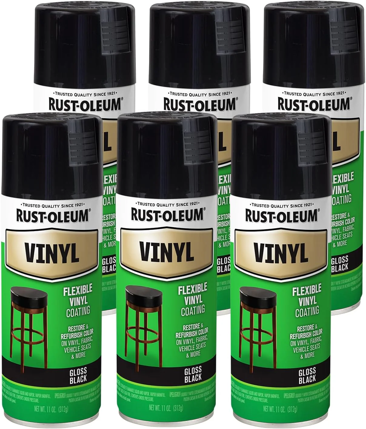 Rust-Oleum 1909830 Specialty Vinyl Spray Paint, 12 oz, Black (Pack of 6) - Image 2