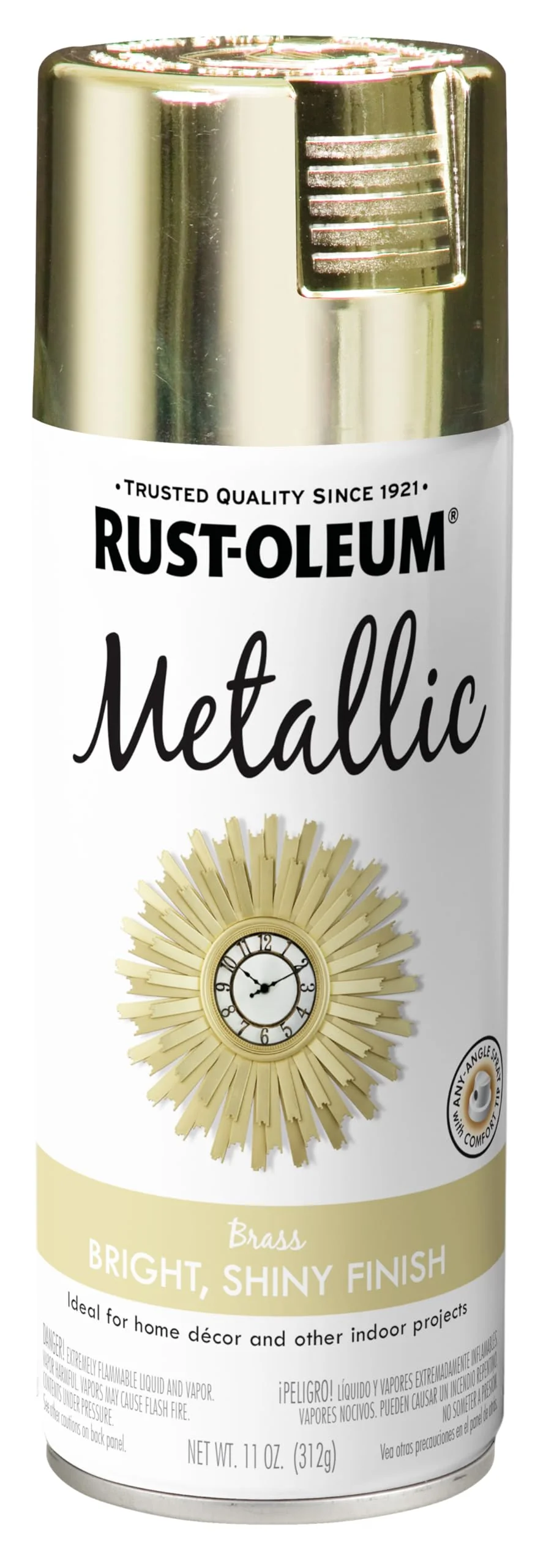Rust-Oleum 1936830 Specialty Metallic Leafing Spray Paint Topcoat, Brass, 11 Oz Aerosol Can (Pack of 1)
