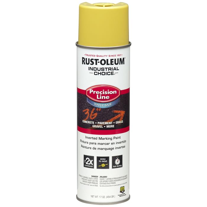 Rust-Oleum 203034 Industrial Choice Water-Based Inverted Marking Spray Paint, High Visibility Yellow, 17 oz (Pack of 12)