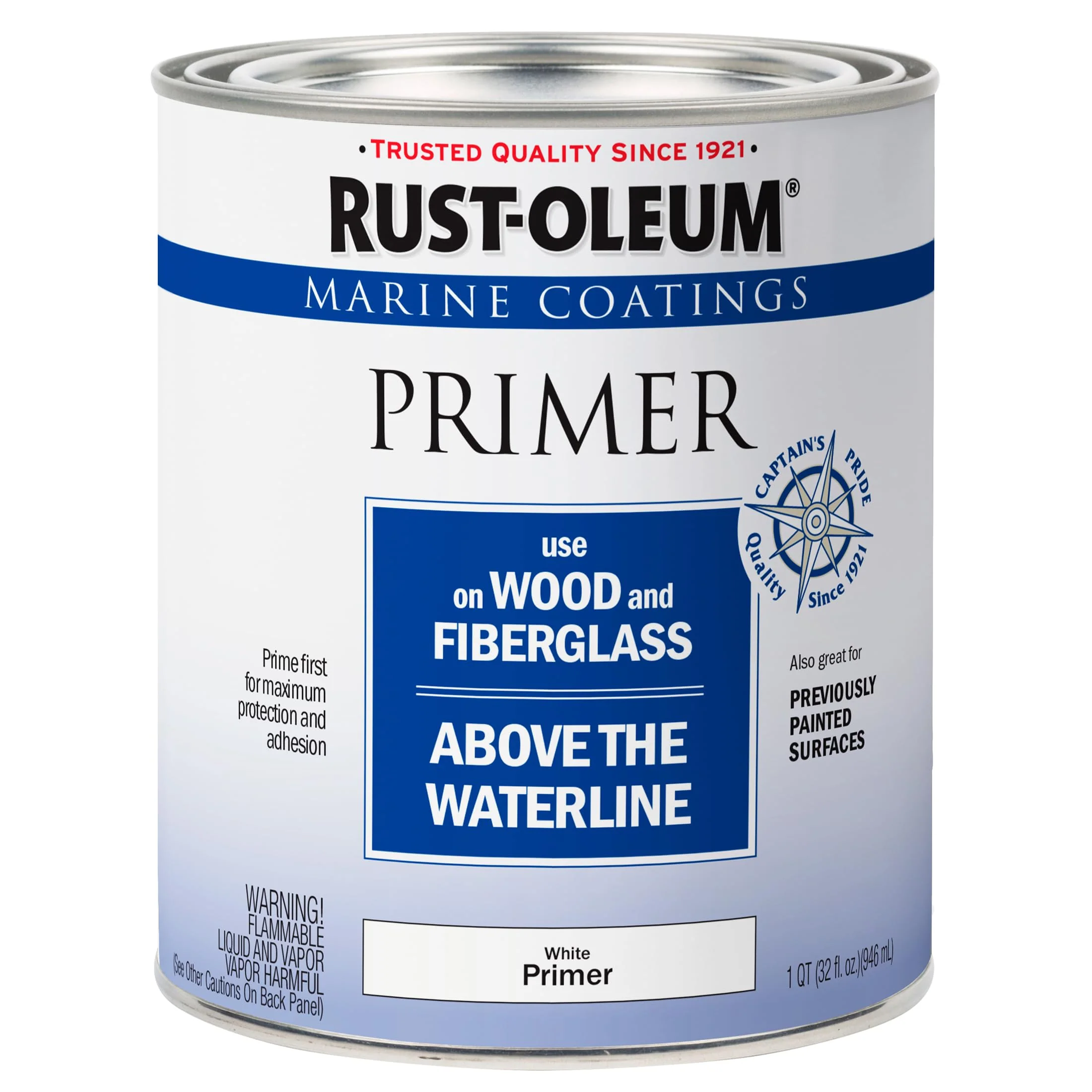 Rust-Oleum 396969 Marine Coatings Wood and Fiberglass Primer, Quart, White