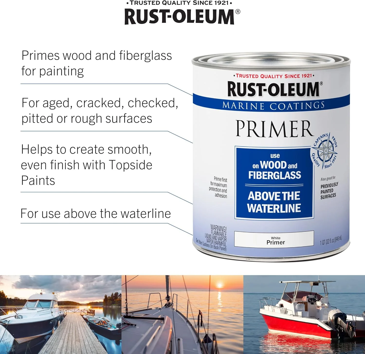 Rust-Oleum 396969 Marine Coatings Wood and Fiberglass Primer, Quart, White - Image 3