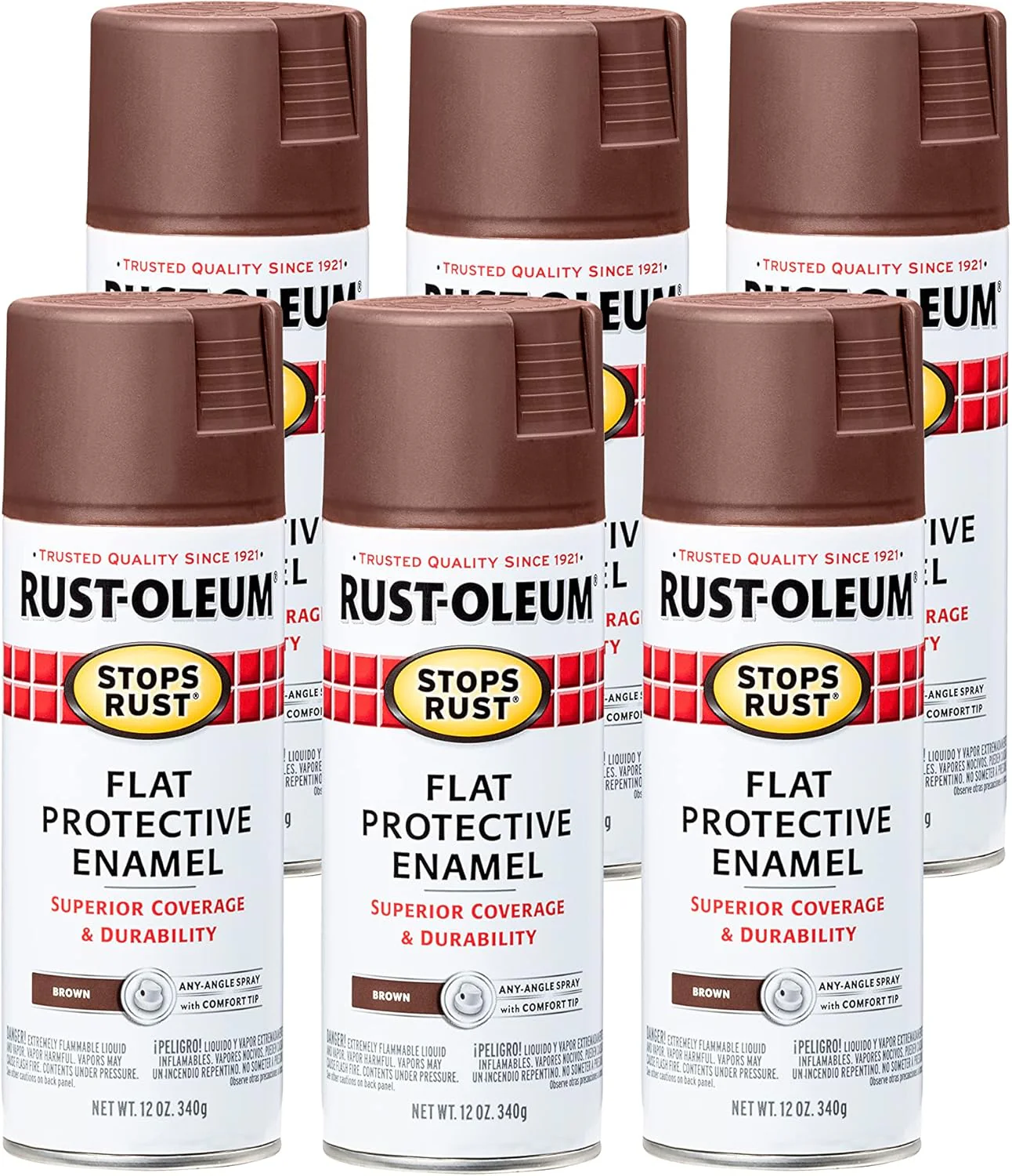 Rust-Oleum 214085 Stops Rust Spray Paint, 12 Oz, Flat Brown (Pack of 6) - Image 2