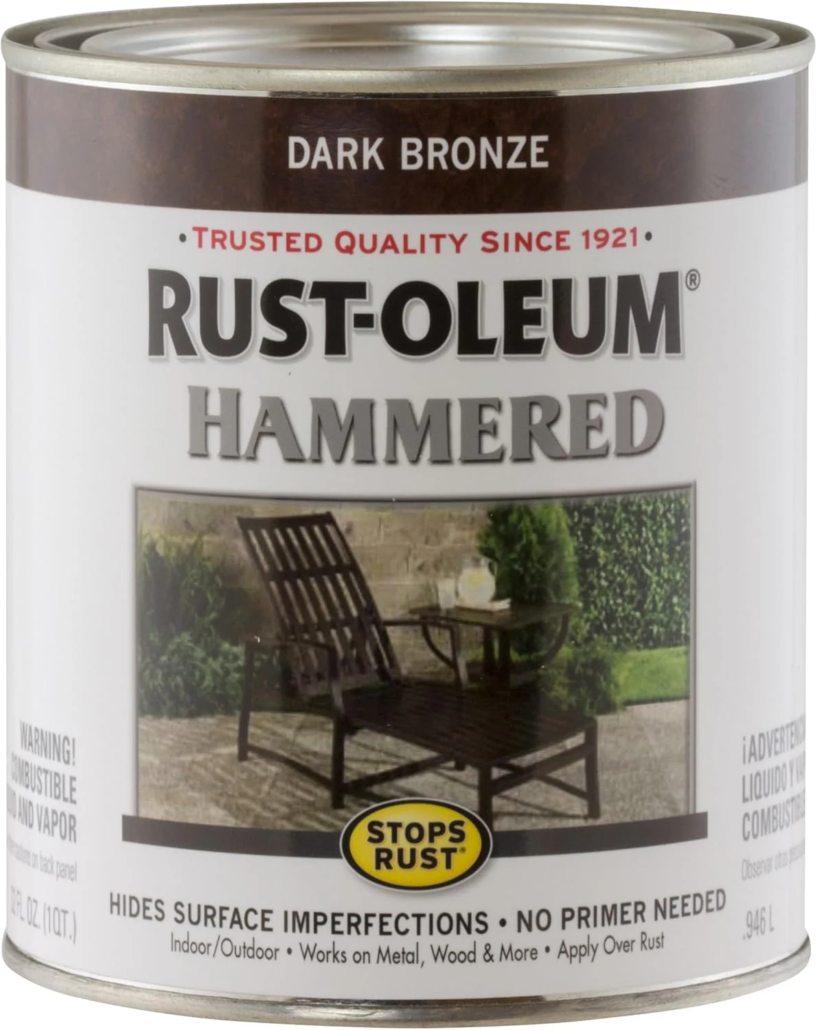Rust-Oleum 239075 Stops Rust Hammered Finish Paint, Quart, Dark Bronze (Pack of 1) - Image 2