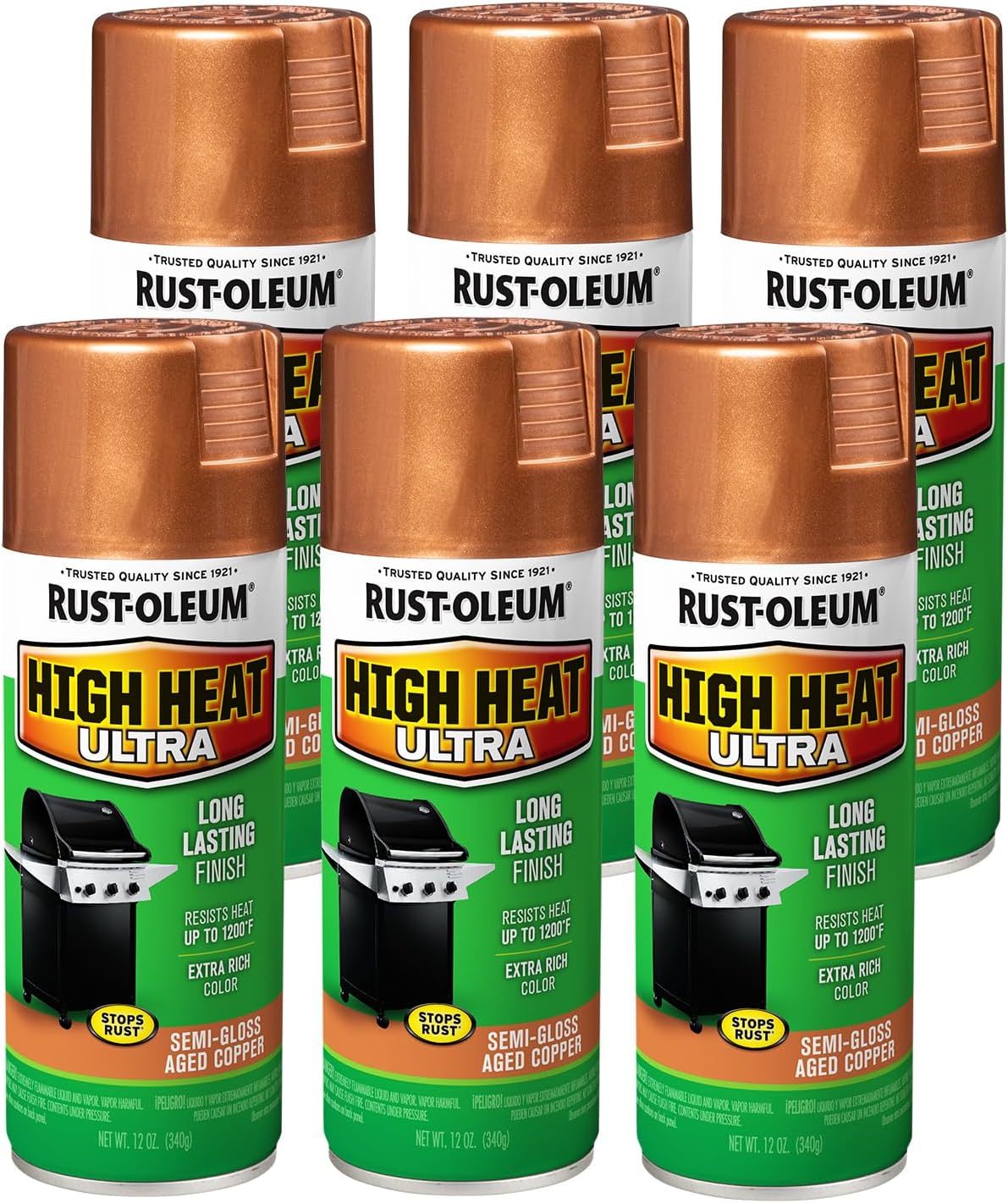 Rust-Oleum 241232 High Heat Ultra Spray Paint, 12 oz, Aged Copper (Pack of 6) - Image 2