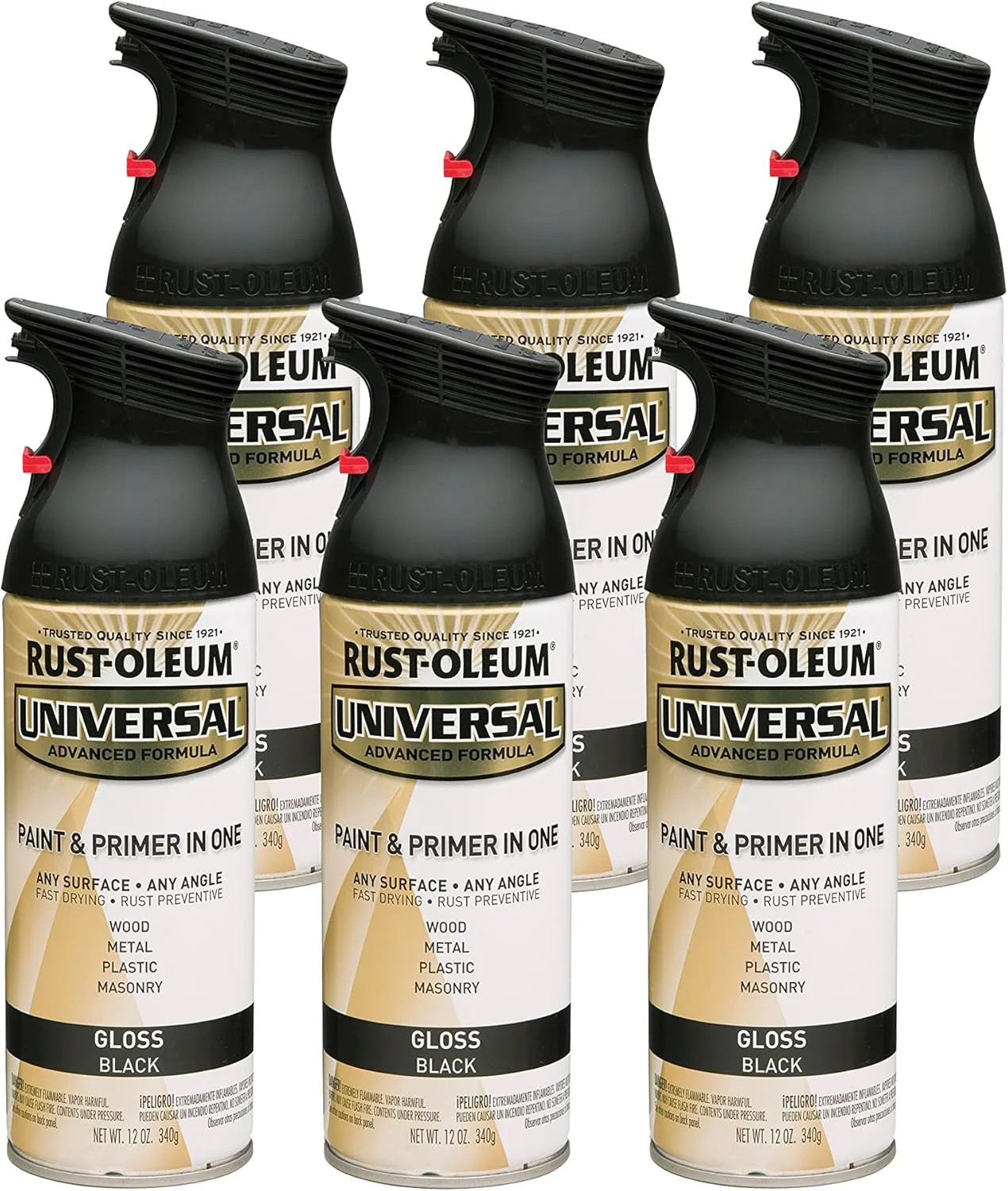 Rust-Oleum 245196 Universal All Surface Spray Paint, 12 oz, Gloss Black (Pack of 6) - Image 2