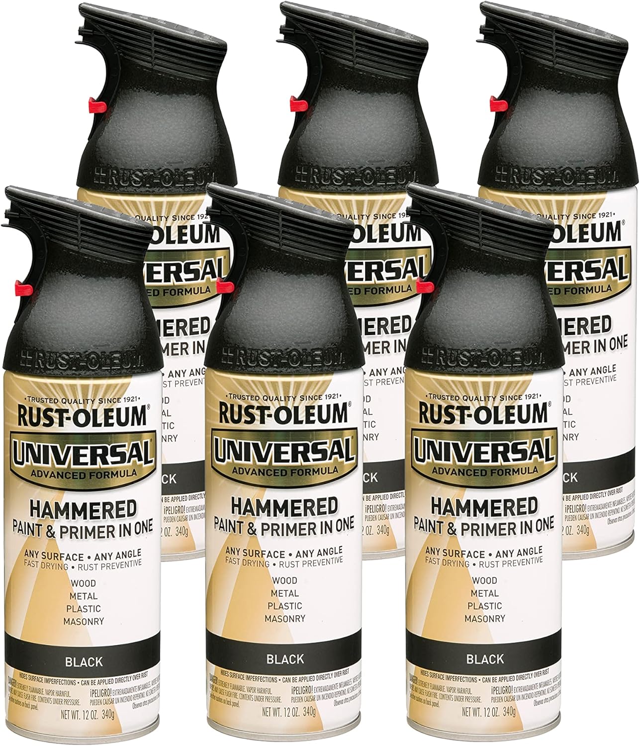 Rust-Oleum 245217 Universal All Surface Hammered Spray Paint, 12 oz, Black (Pack of 6) - Image 2