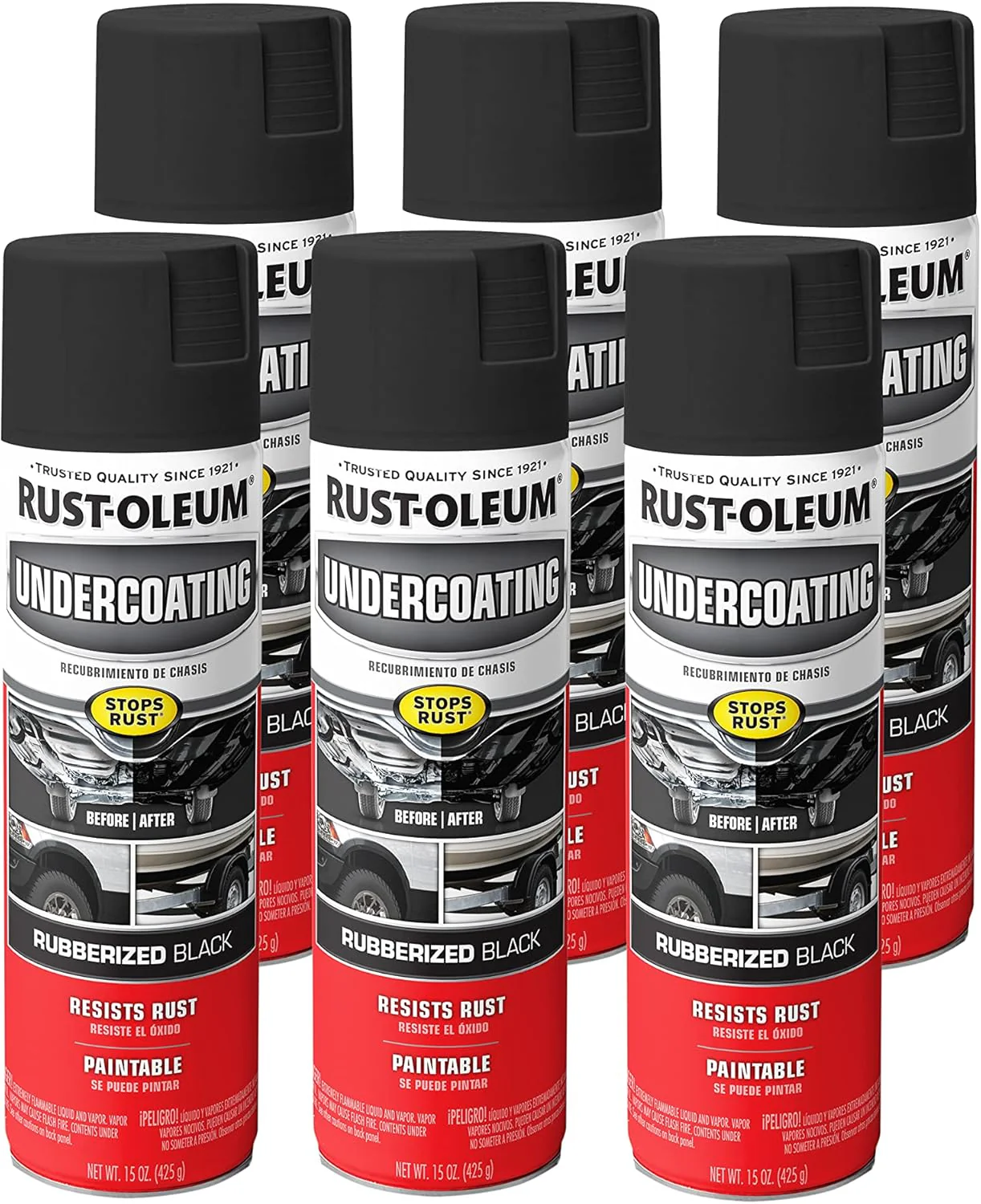 Rust-Oleum 248657 Stops Rust Undercoating Spray, 15 oz, Rubberized Black (Pack of 6) - Image 2