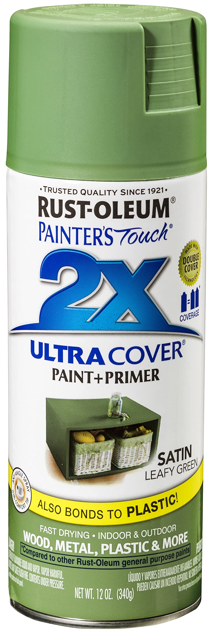 Rust-Oleum 249072 Painter's Touch 2X Ultra Cover Spray Paint, 12 oz, Satin Leafy Green (Pack of 1)