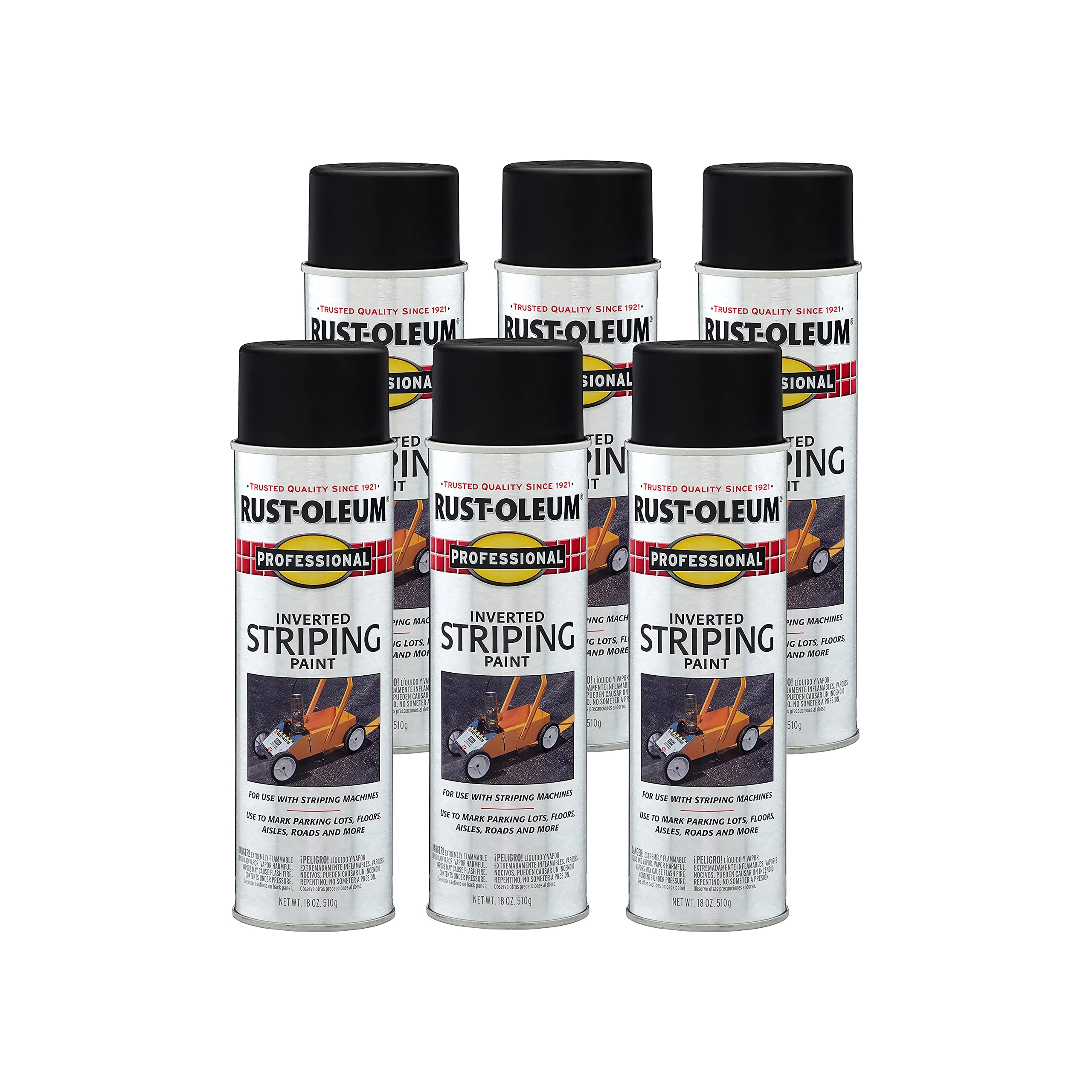 Rust-Oleum 2578838 Professional Inverted Striping Spray Paint, Black, 18 Ounce (Pack of 6)