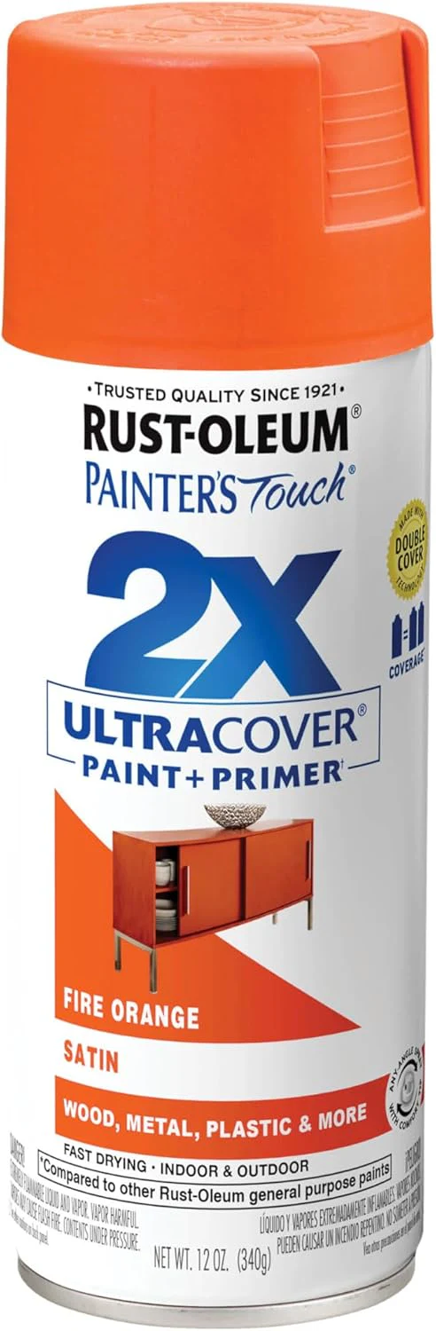 Rust-Oleum 263149 Painter's Touch 2X Ultra Cover Spray Paint, 12 oz, Satin Fire Orange (Pack of 1) - Image 2