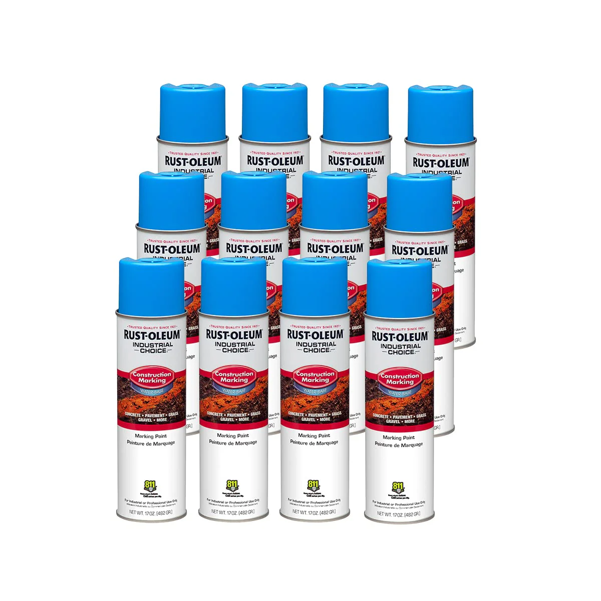 Rust-Oleum 264694 Industrial Choice M1400 System Water-Based Construction Marking Paint, 17 oz, Caution Blue (Pack of 12)