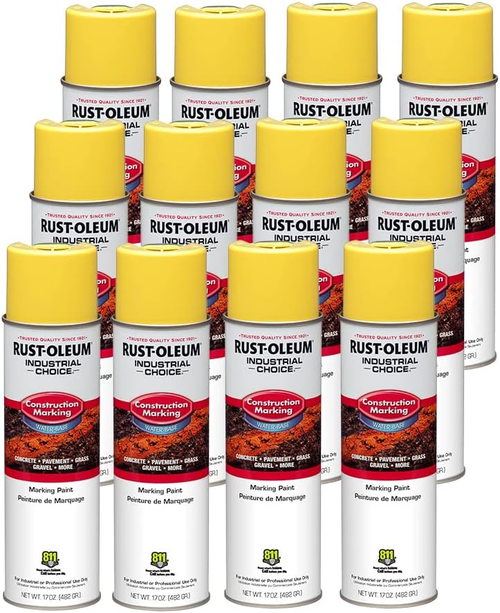 Rust-Oleum 264695 Industrial Choice M1400 System Water-Based Construction Marking Paint, 17 oz, High Visibility Yellow (Pack of 12) - Image 2
