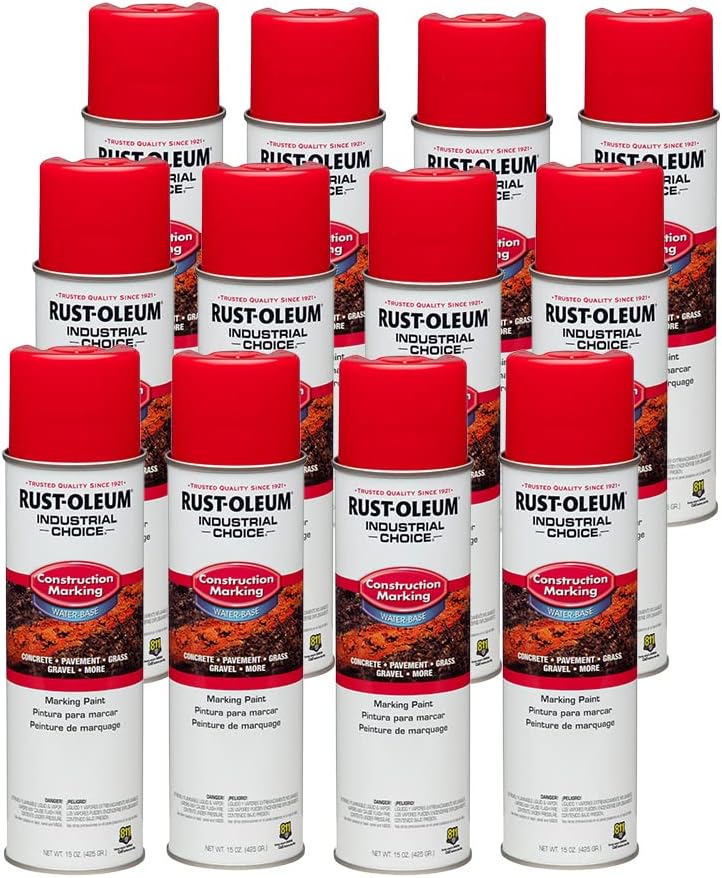 Rust-Oleum 264696 Industrial Choice M1400 System Water-Based Construction Marking Paint, 17 oz, Safety Red (Pack of 12) - Image 2