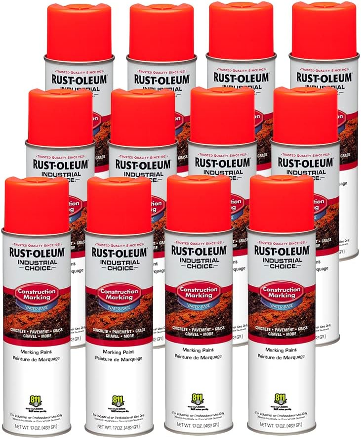 Rust-Oleum 264699 Industrial Choice M1400 System Water-Based Construction Marking Paint, 17 oz, Fluorescent Red-Orange (Pack of 12) - Image 2