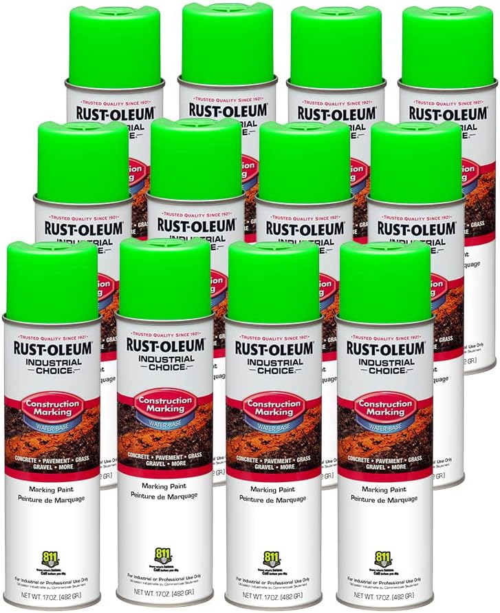 Rust-Oleum 264700 Industrial Choice M1400 System Water-Based Construction Marking Paint, 17 oz, Fluorescent Green (Pack of 12) - Image 2