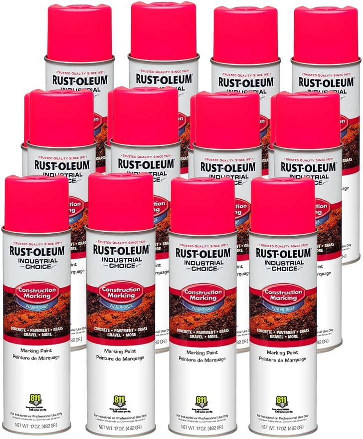 Rust-Oleum 264702 Industrial Choice M1400 System Water-Based Construction Marking Spray Paint, 17 oz, Fluorescent Pink (Pack of 12) - Image 2
