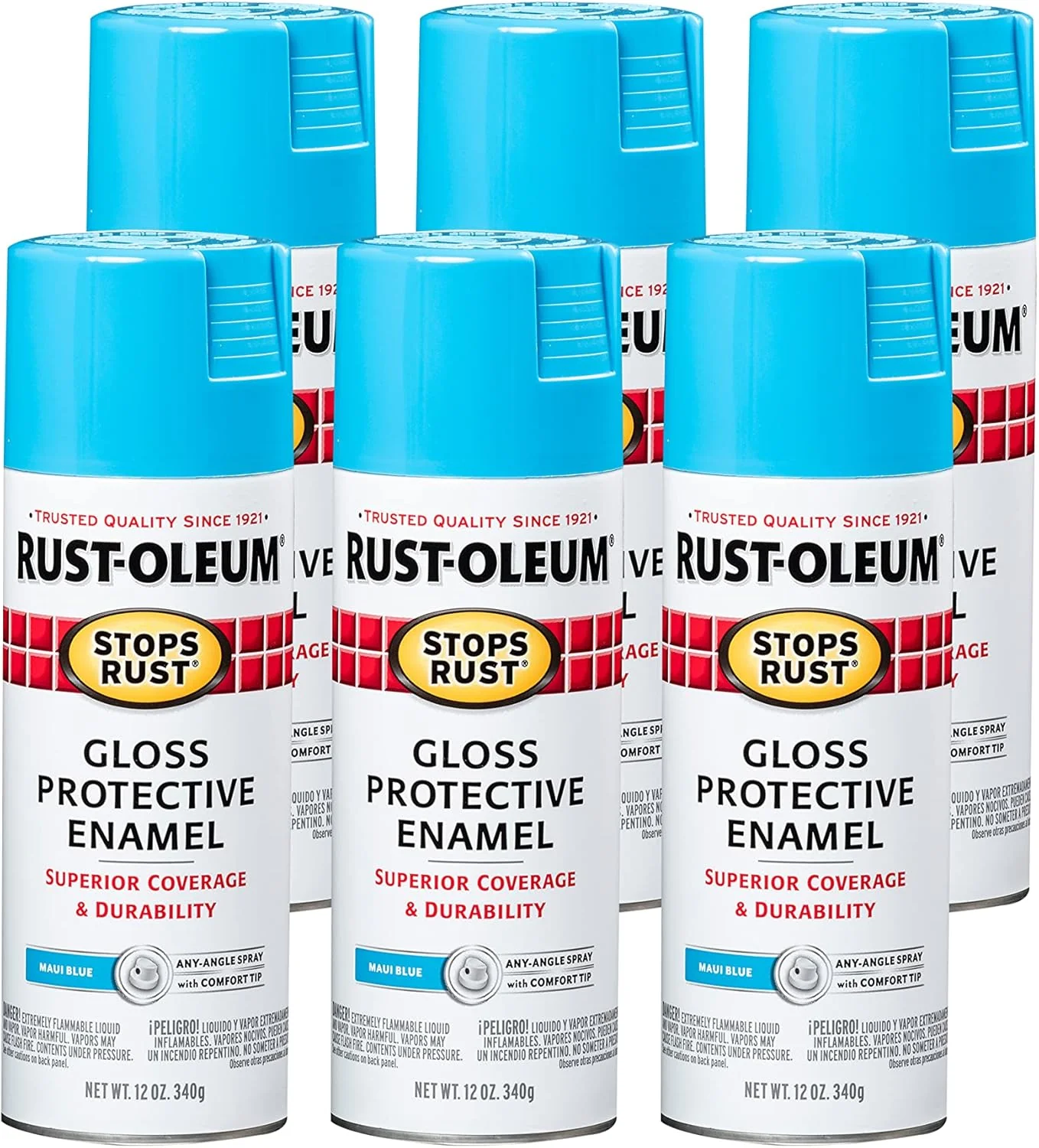 Rust-Oleum 269292 Stops Rust Spray Paint, 12 oz, Gloss Maui Blue (Pack of 6) - Image 2
