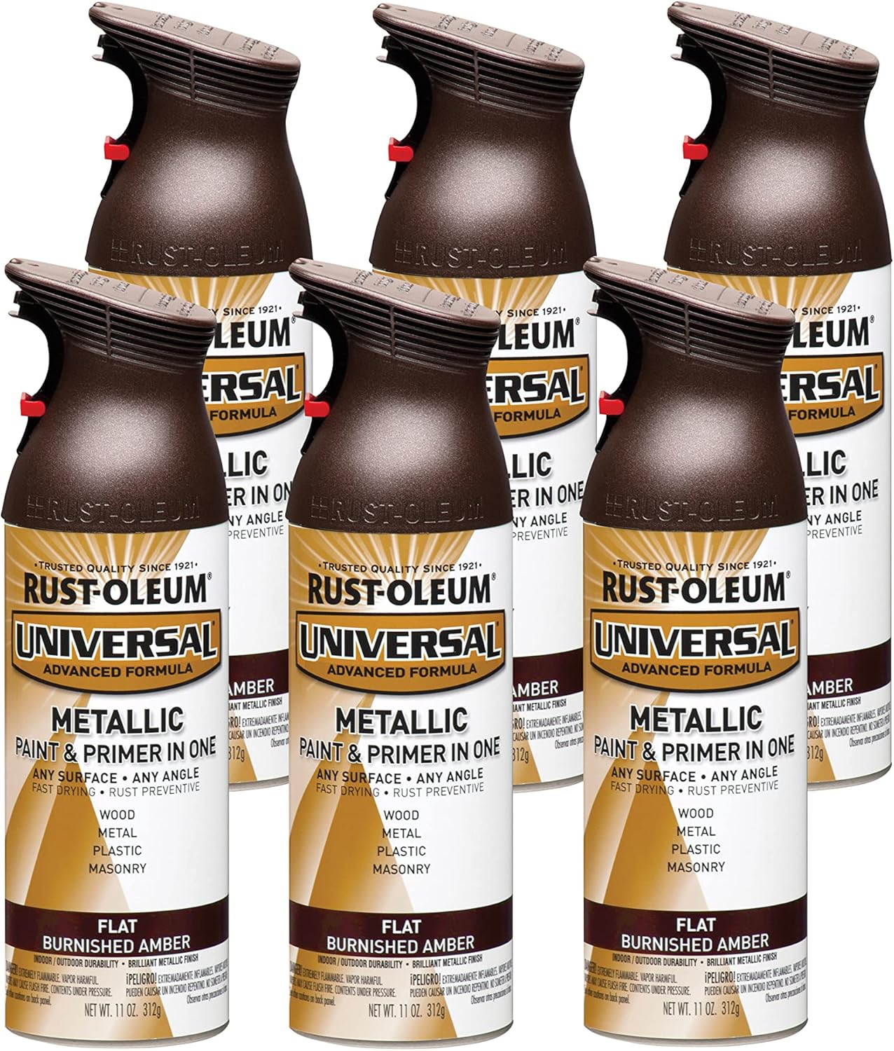 Rust-Oleum 271472 Universal All Surface Metallic Spray Paint, 11 oz, Flat Burnished Amber (Pack of 6) - Image 2