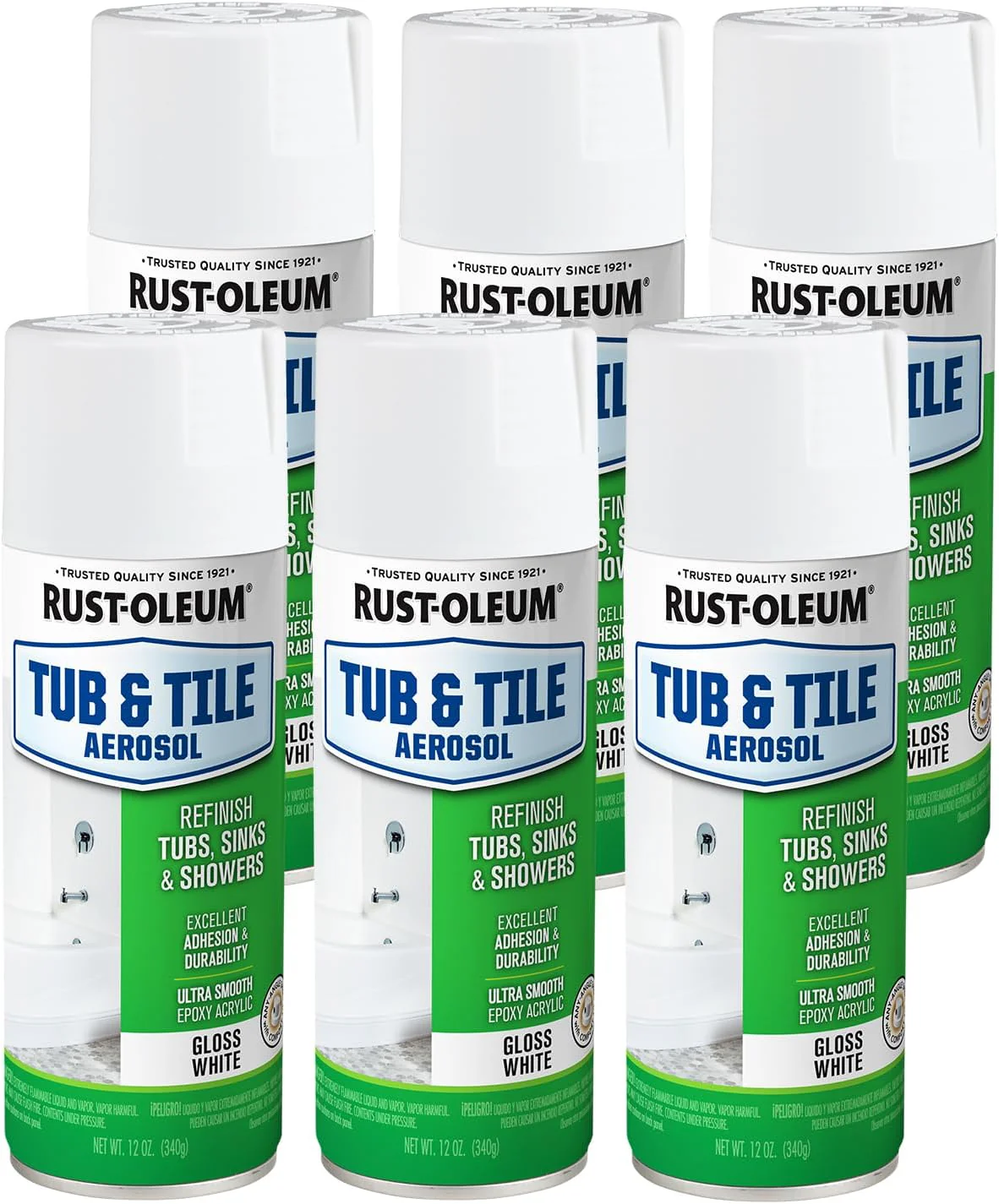 Rust-Oleum 280882 Specialty Tub & Tile Spray Paint, 12 oz, White (Pack of 6) - Image 2