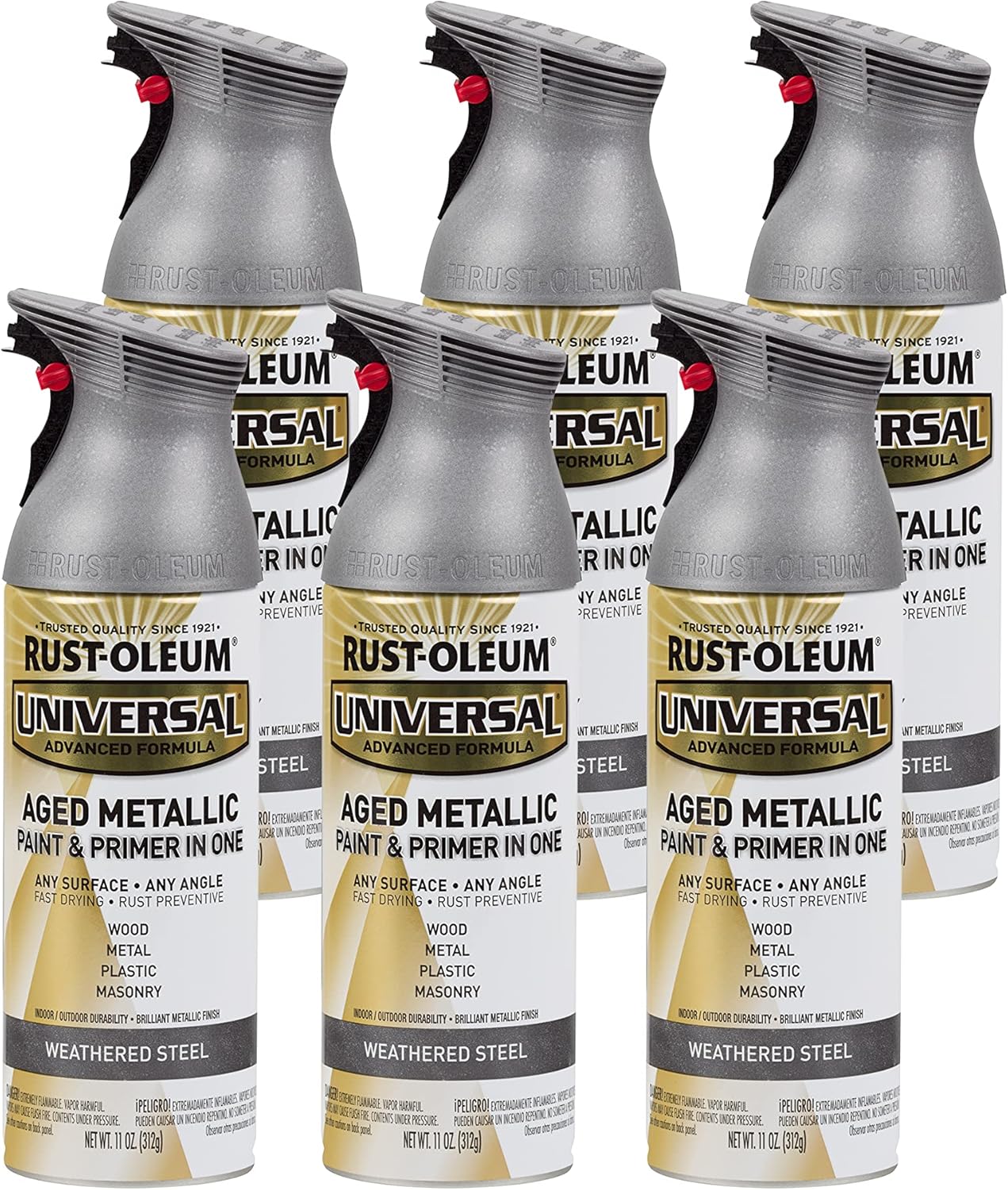 Rust-Oleum 285073 Universal All Surface Aged Metallic Spray Paint, 11 oz, Weathered Steel (Pack of 6) - Image 2