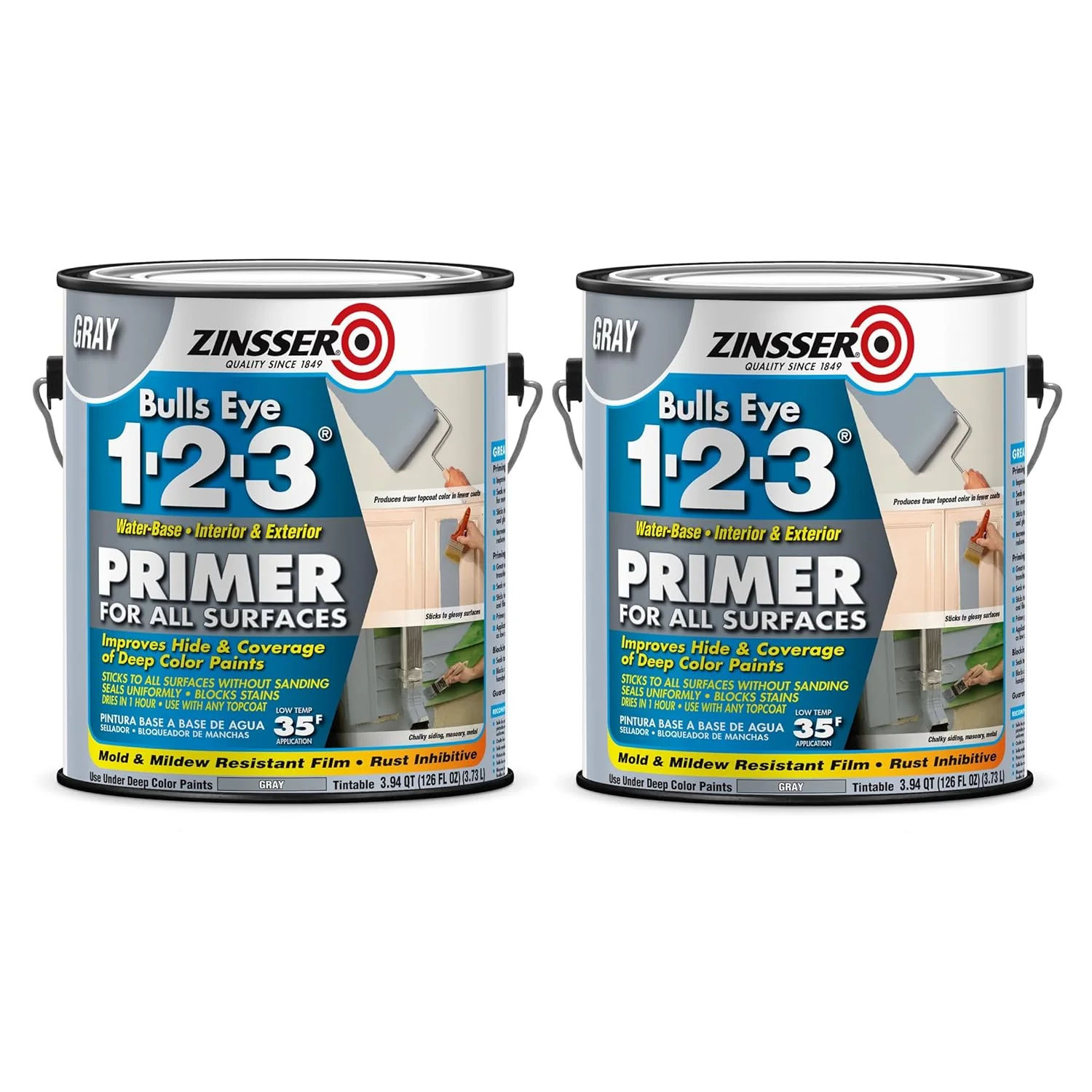 Zinsser 285085-2PK Bulls Eye 1-2-3 All Surface Primer, Gallon, Gray, 2 Pack - Image 2