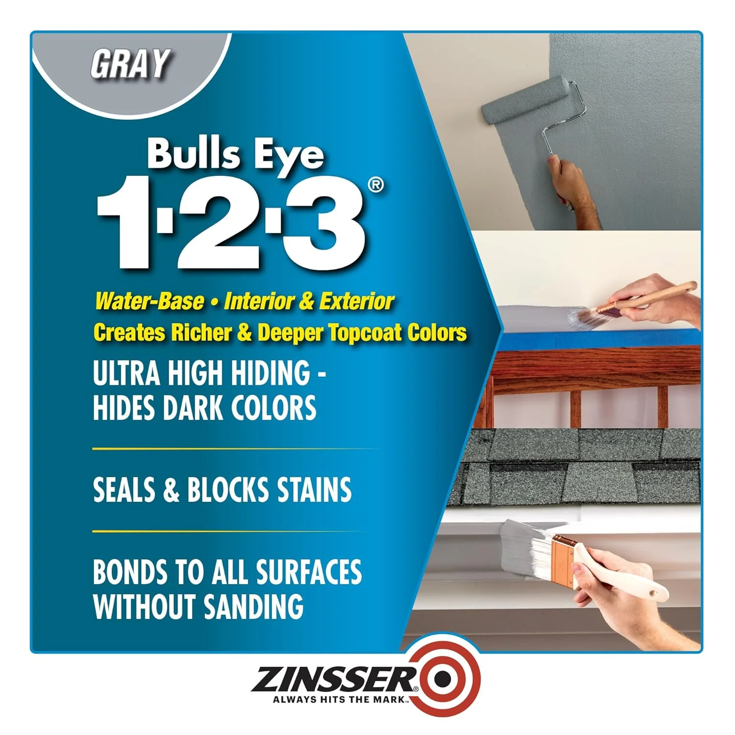 Zinsser 285085-2PK Bulls Eye 1-2-3 All Surface Primer, Gallon, Gray, 2 Pack - Image 3
