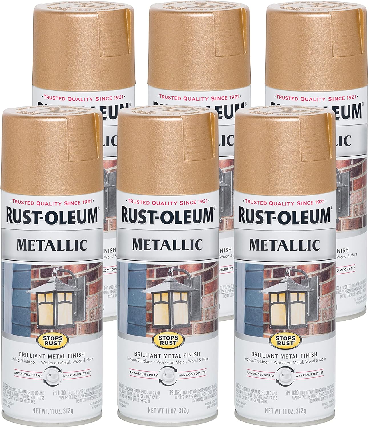 Rust-Oleum 286524 Stops Rust Metallic Spray Paint, 11 oz, Warm Gold (Pack of 6) - Image 2