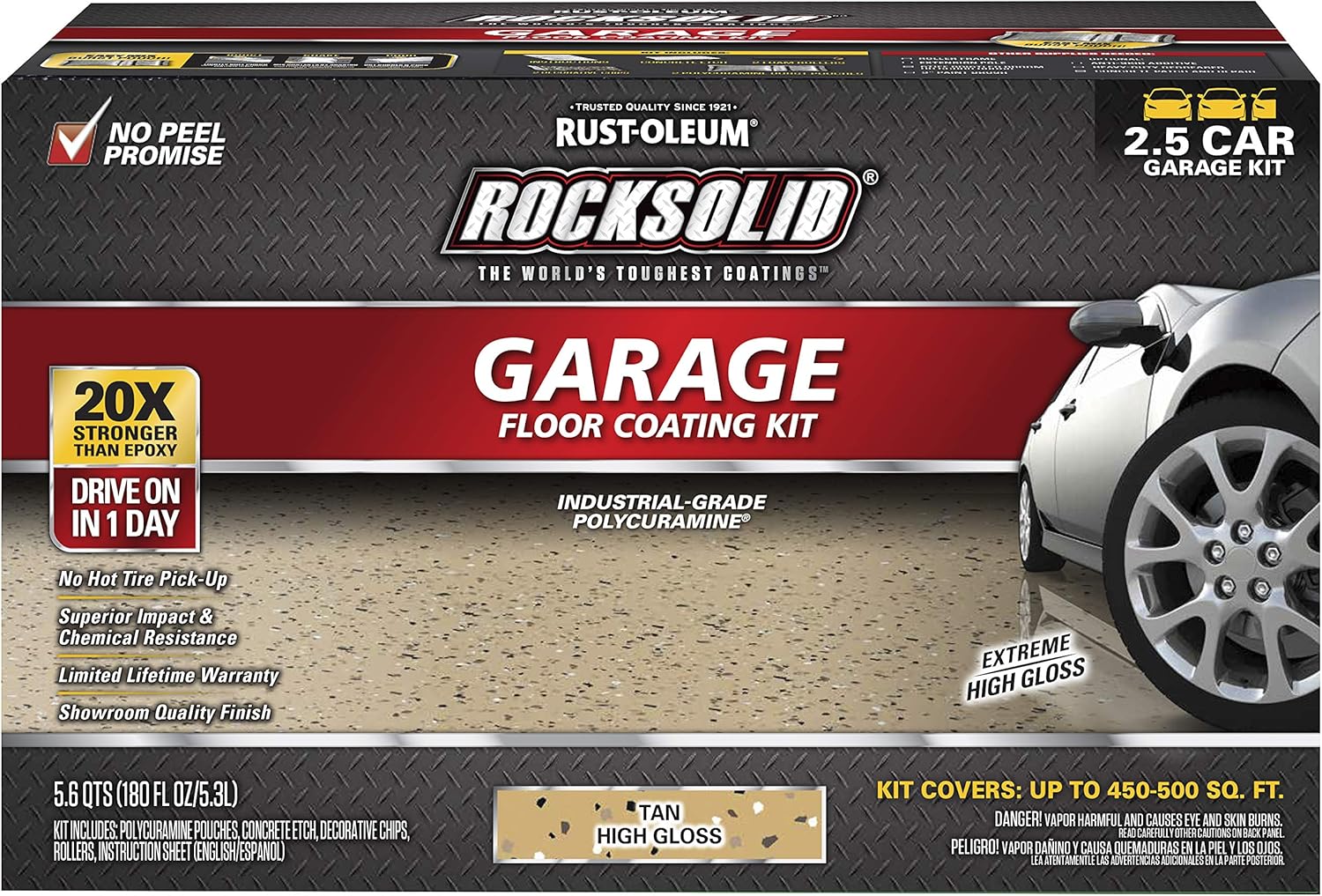 Rust-Oleum 293515 RockSolid Polycuramine Garage Floor Coating, 2.5 Car Kit, High Gloss Tan - Image 2