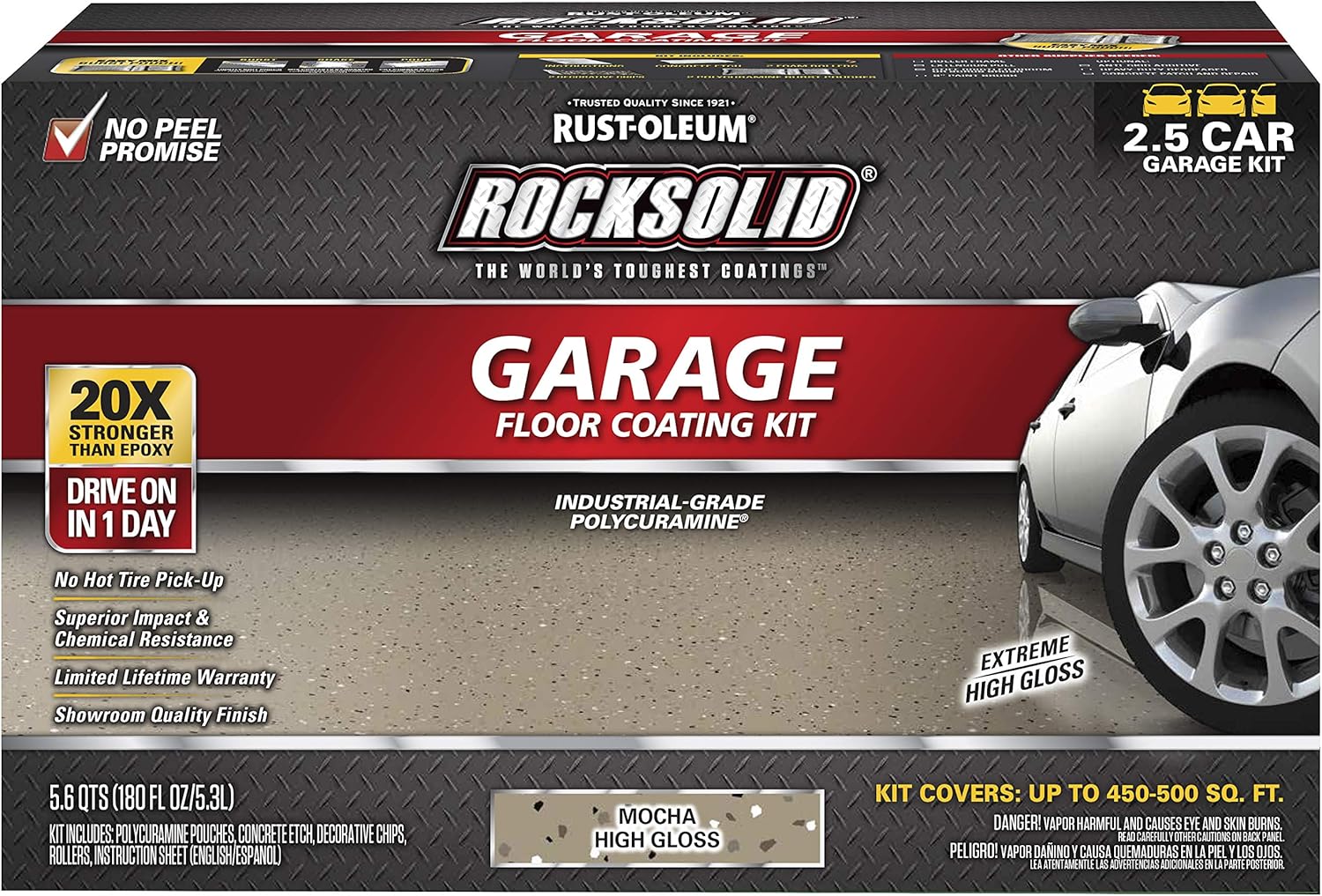 Rust-Oleum 293517 RockSolid Polycuramine Garage Floor Coating, 2.5 Car Kit, High Gloss Mocha - Image 2