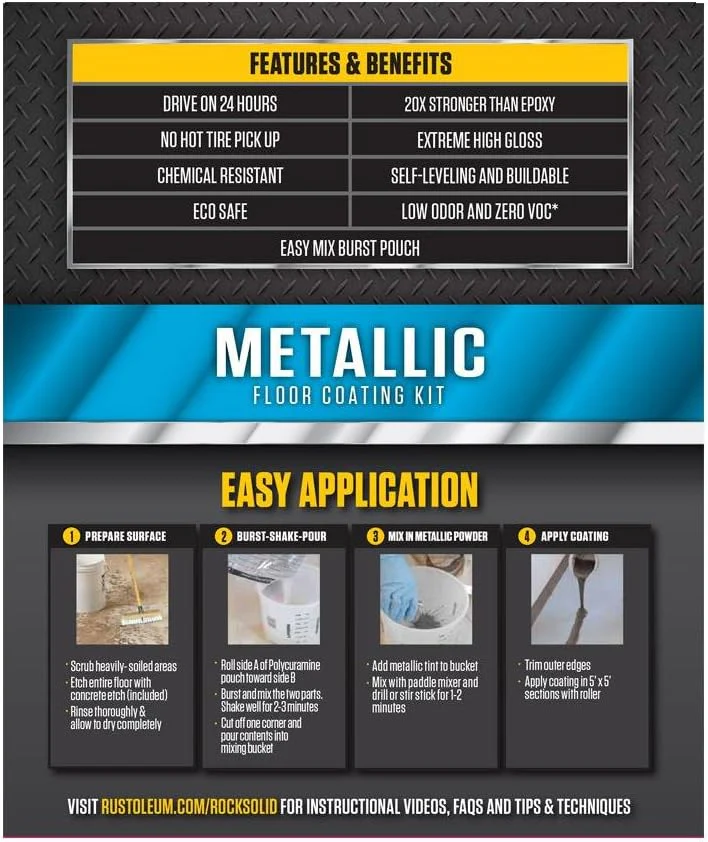 Rust-Oleum 299743 RockSolid Metallic Garage Floor Coating Kit, 2.5 Quarts, Gunmetal, 80 Fl Oz (Pack of 1) - Image 5