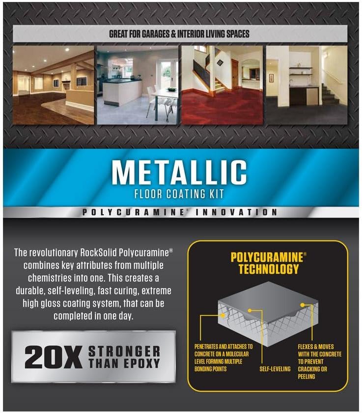 Rust-Oleum 299743 RockSolid Metallic Garage Floor Coating Kit, 2.5 Quarts, Gunmetal, 80 Fl Oz (Pack of 1) - Image 6