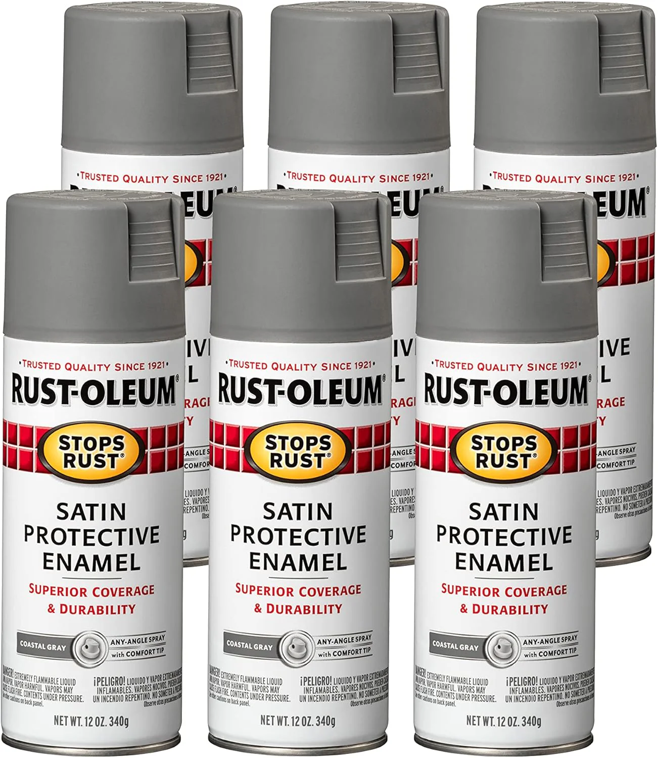 Rust-Oleum 312819 Stops Rust Spray Paint, 12 oz, Satin Coastal Gray (Pack of 6) - Image 2