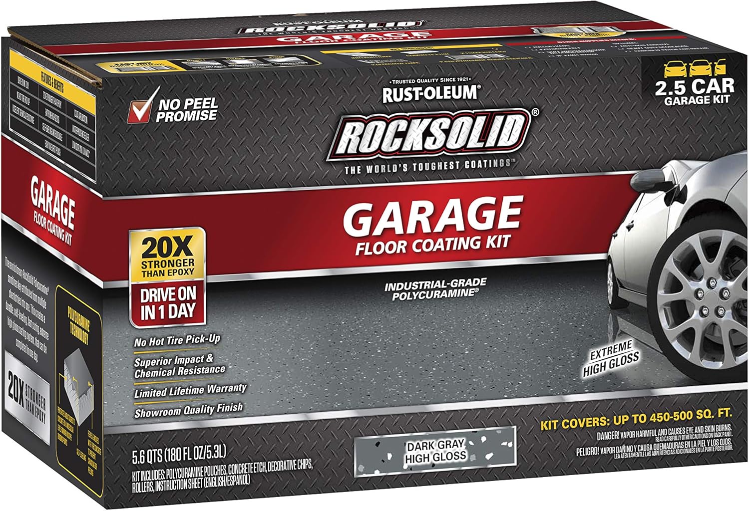 Rust-Oleum 317284 RockSolid Polycuramine Garage Floor Coating, 2.5 Car Kit, High Gloss Dark Gray - Image 3