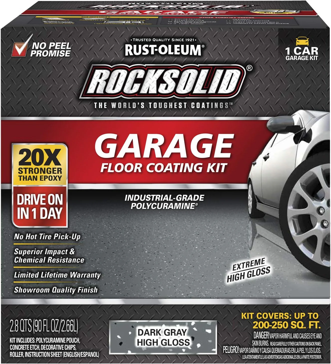 Rust-Oleum 317286 RockSolid Polycuramine Garage Floor Coating, 1 Car Kit, High Gloss Dark Gray - Image 2