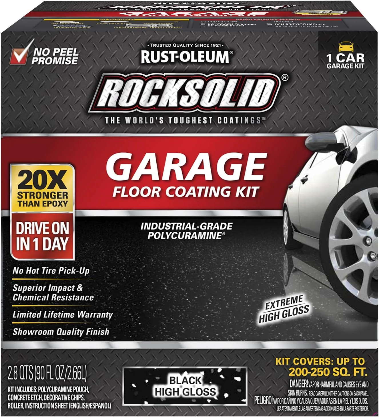 Rust-Oleum 318712 RockSolid Polycuramine Garage Floor Coating, 1 Car Kit, High Gloss Black - Image 2