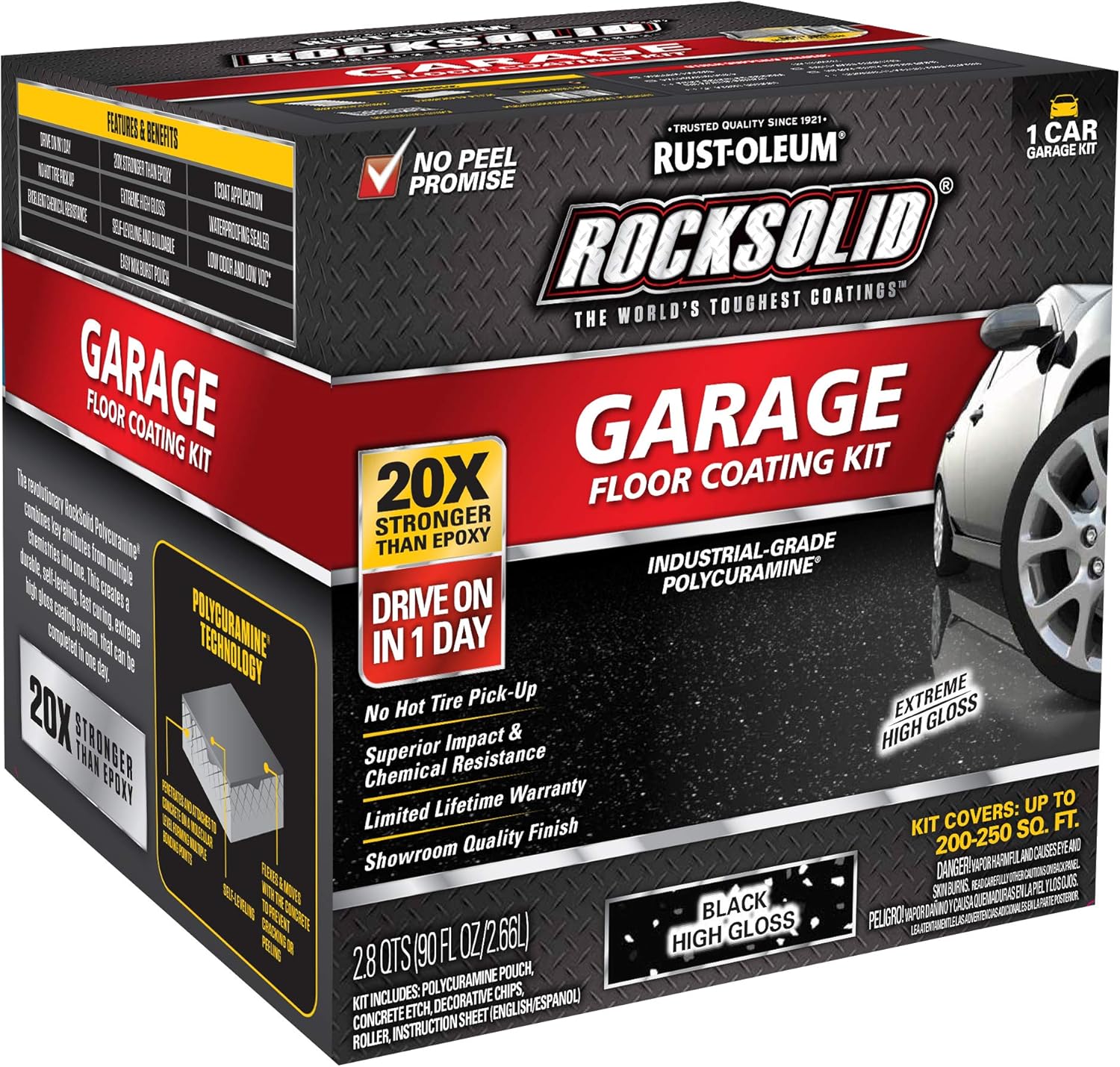 Rust-Oleum 318712 RockSolid Polycuramine Garage Floor Coating, 1 Car Kit, High Gloss Black - Image 3