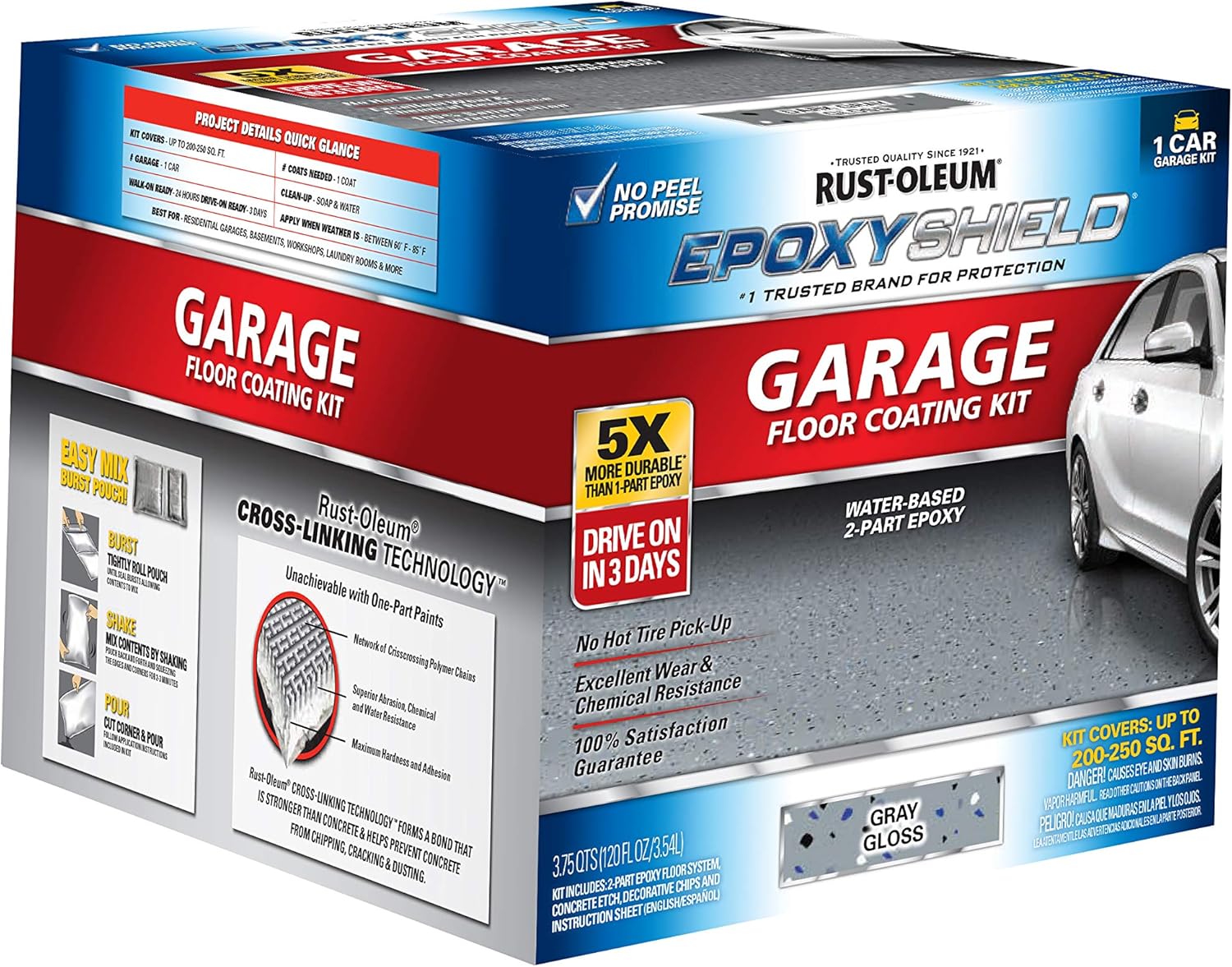 Rust-Oleum 327081 EPOXYSHIELD Garage Floor Coating Kit, 1 Car, Gloss Dark Gray - Image 3