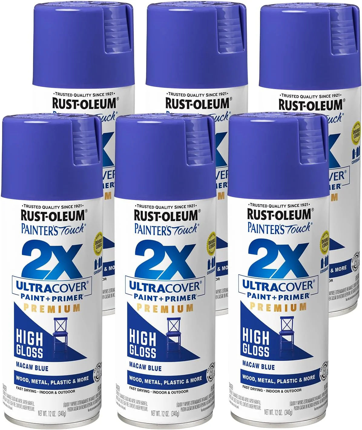 Rust-Oleum 355057 Painter's Touch 2X Ultra Cover Spray Paint, 12 oz, High Gloss Macaw Blue (Pack of 6) - Image 2