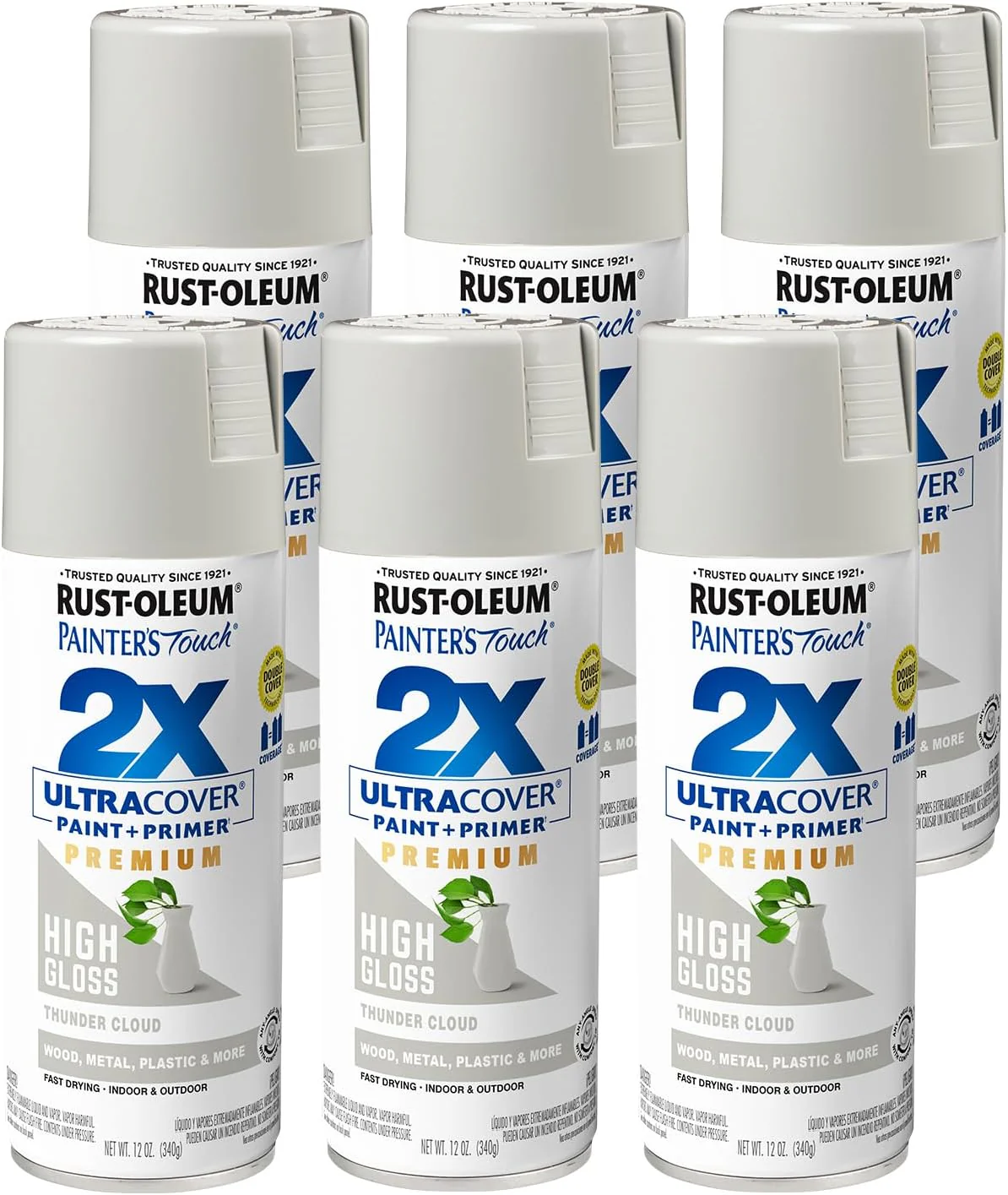 Rust-Oleum 355060 Painter's Touch 2X Ultra Cover Spray Paint, 12 oz, High Gloss Thunder Cloud (Pack of 6) - Image 2