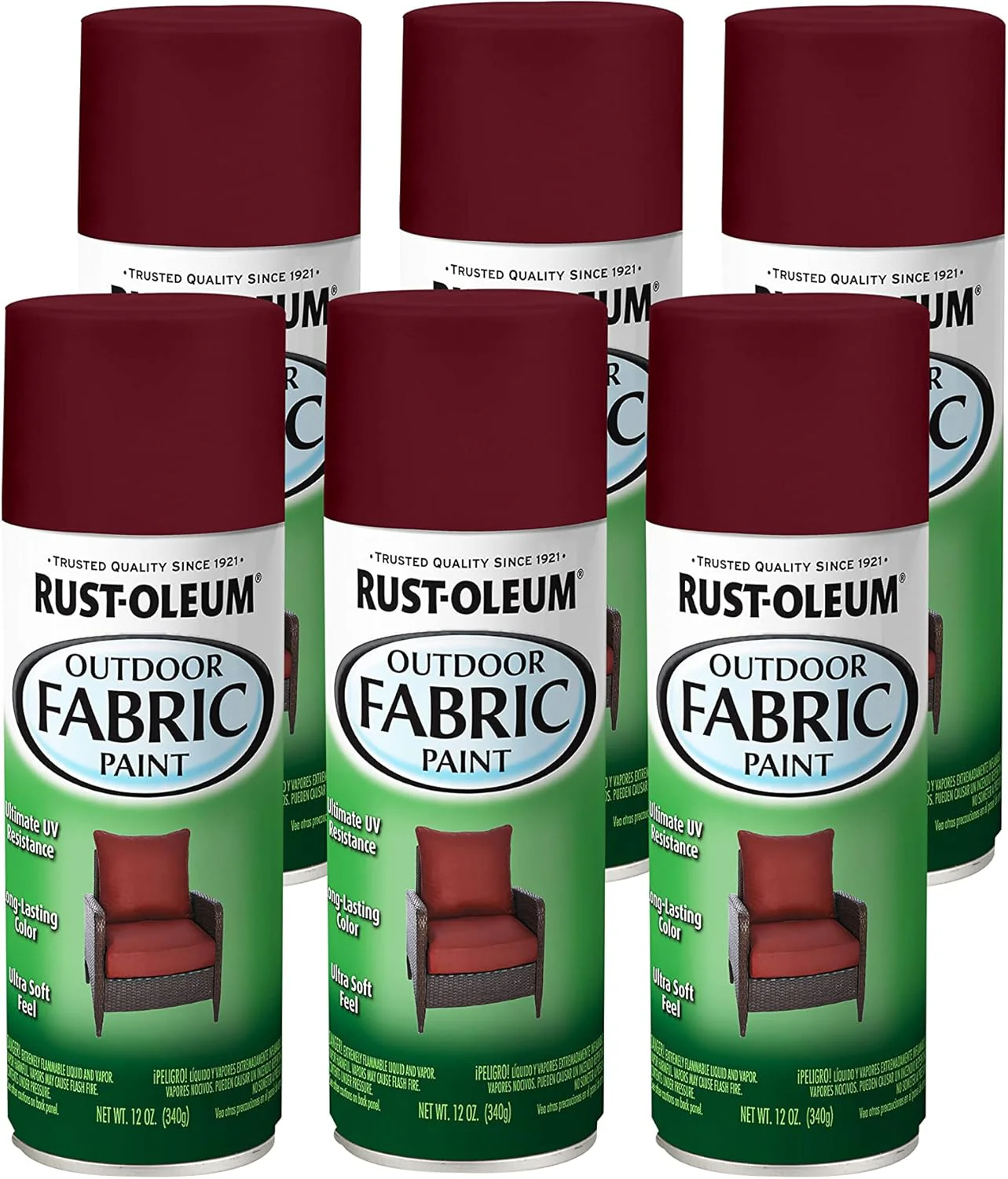 Rust-Oleum 358831 Outdoor Fabric Spray Paint, 12 oz, Dark Red (Pack of 6) - Image 2