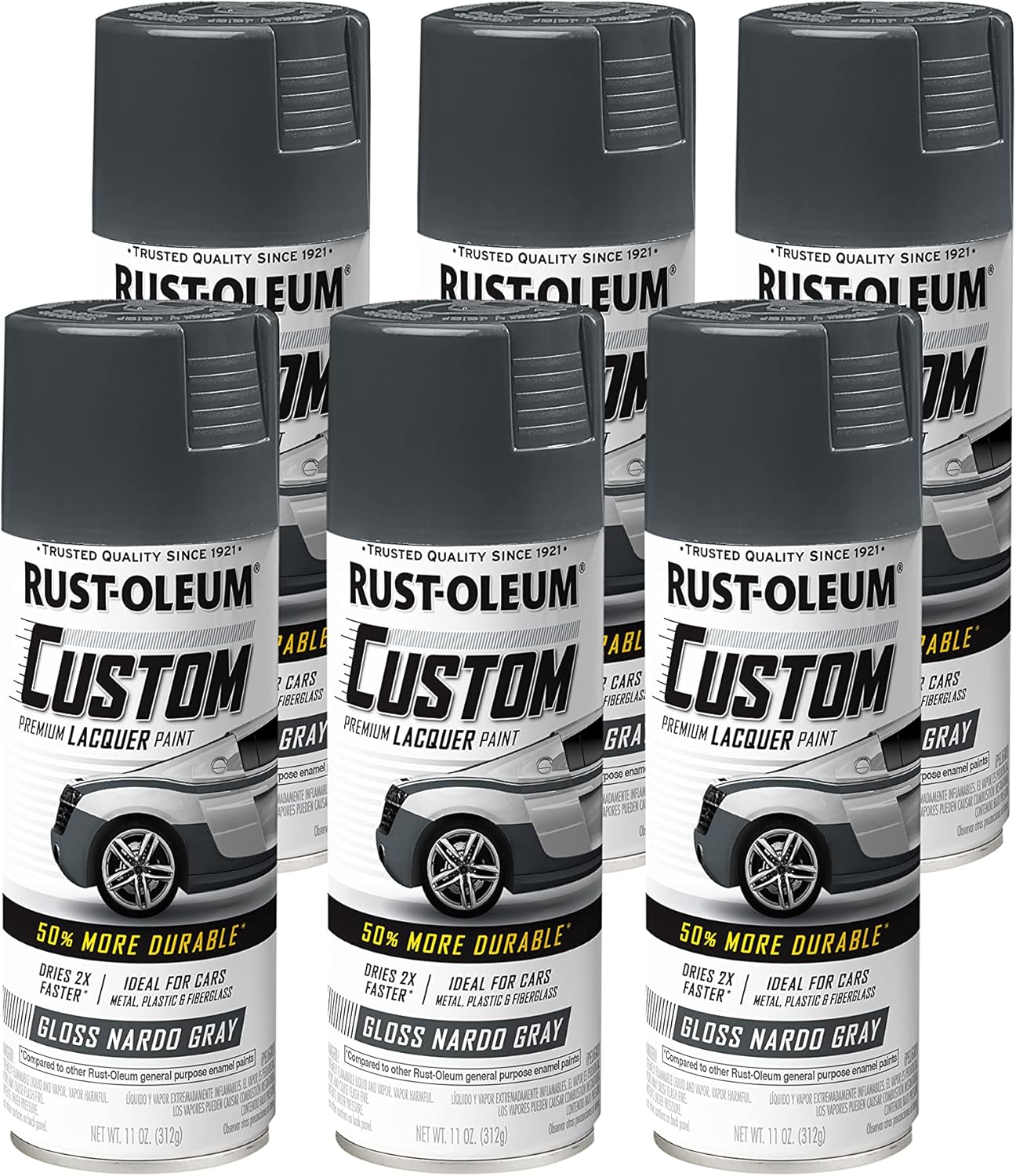 Rust-Oleum 363515 Automotive Premium Custom Lacquer Spray Paint, 11 oz, Gloss Nardo Gray (Pack of 6) - Image 2