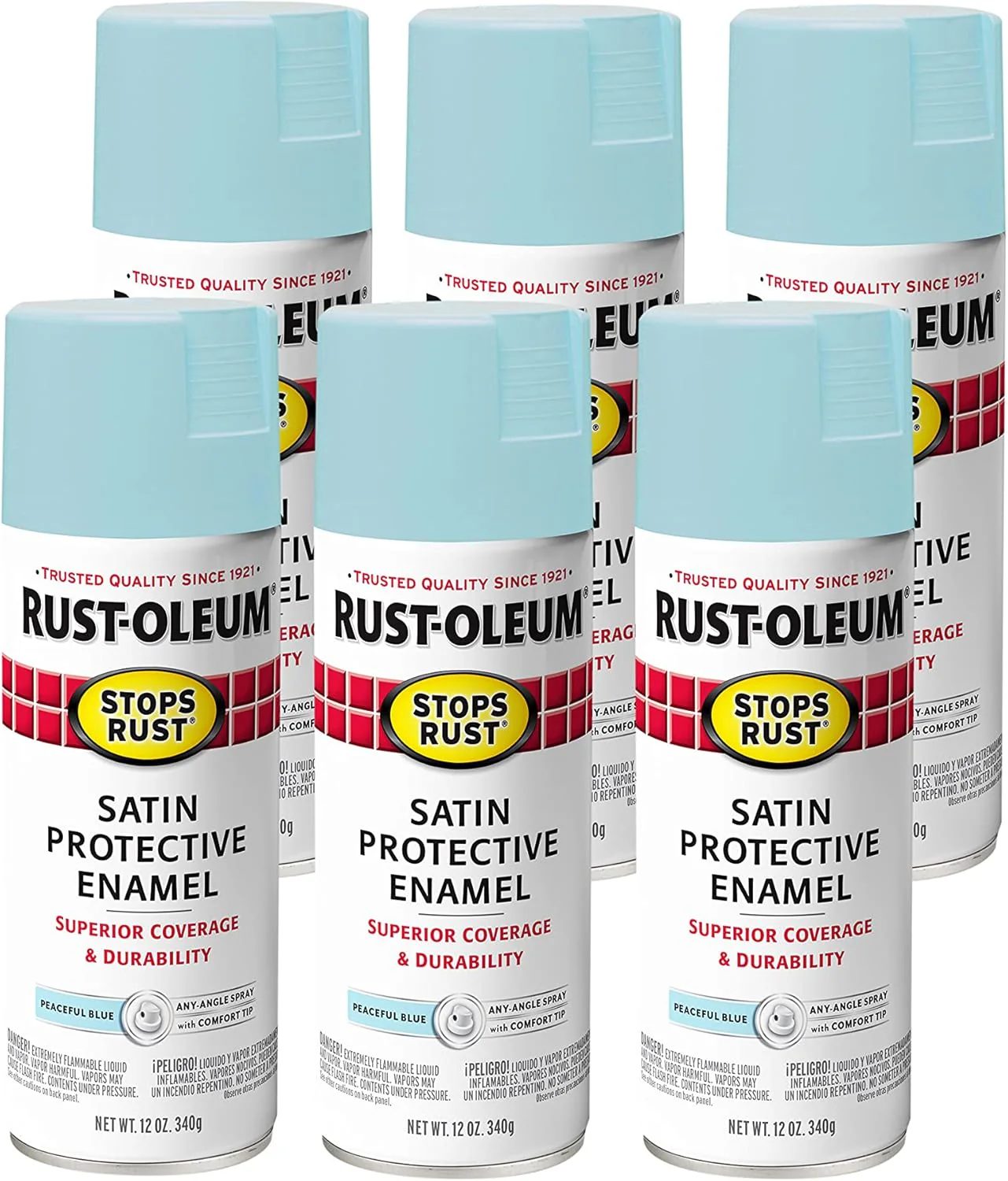 Rust-Oleum 365145 Stops Rust Spray Paint, 12 Oz, Satin Peaceful Blue (Pack of 6) - Image 2