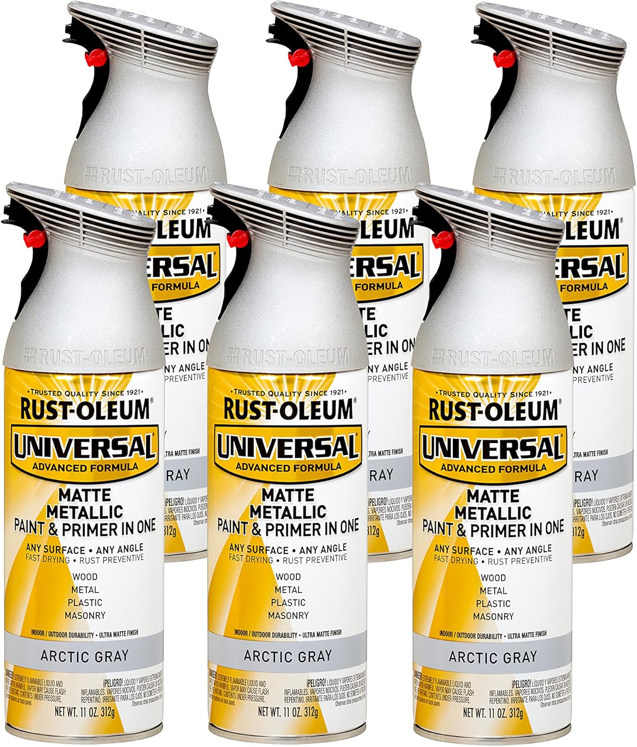 Rust-Oleum 365358 Universal All Surface Metallic Spray Paint, 11 oz, Matte Arctic Gray (Pack of 6) - Image 2