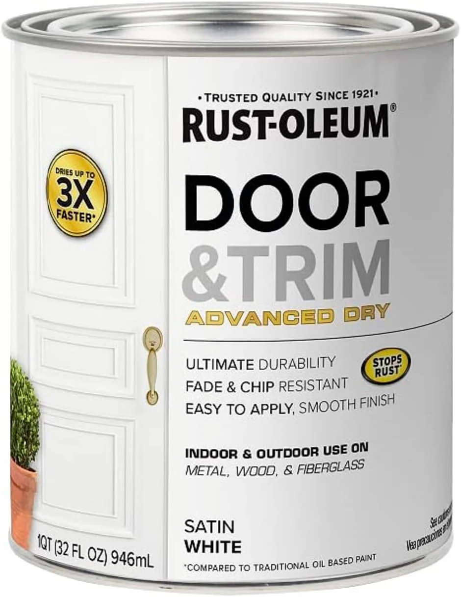 Rust-Oleum 369384 Advanced Dry Door & Trim Paint, Quart, Satin White - Image 2