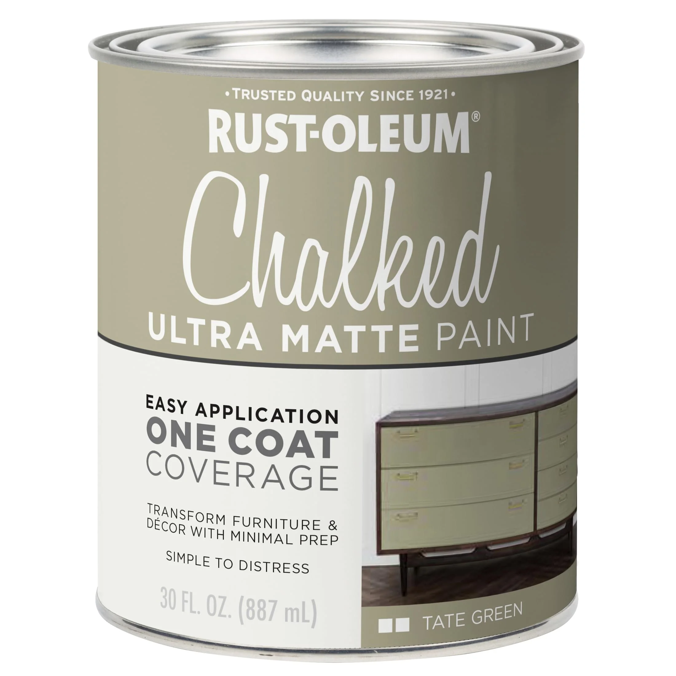 Rust-Oleum Chalked All-in-One Ultra Matte Paint, Tate Green, 30 Ounce (Pack of 1)