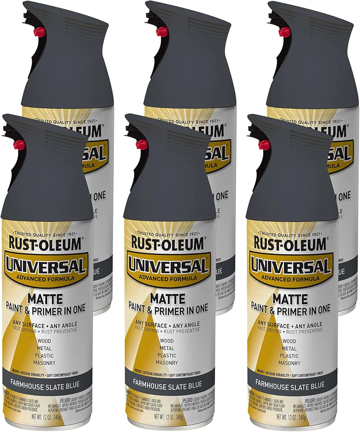 Rust-Oleum 6PK Universal All Surface Spray Paint, 12 oz, Matte Farmhouse Slate Blue, 6 Pack