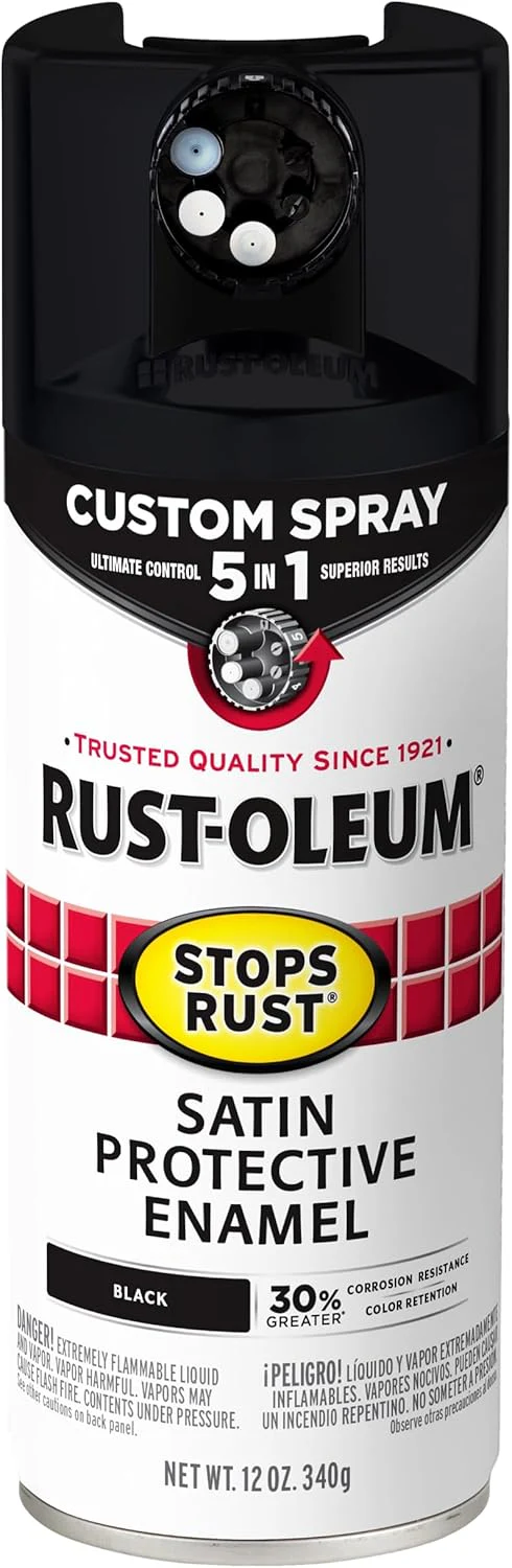 Rust-Oleum 376869 Stops Rust Custom Spray 5-in-1 Spray Paint, 12 oz, Satin Black (Pack of 1) - Image 2