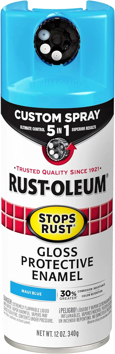 Rust-Oleum 376907 Stops Rust Custom Spray 5-in-1 Spray Paint, 12 oz, Gloss Maui Blue (Pack of 1) - Image 2
