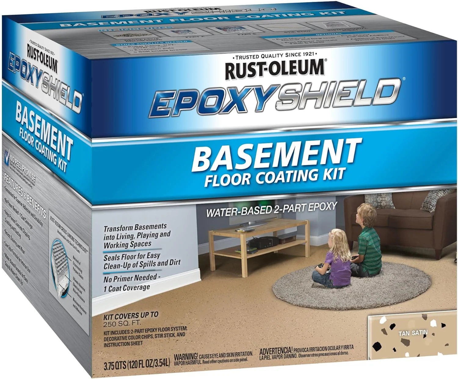 Rust-Oleum 391281 EpoxyShield Basement Floor Coating Kit, Gallon, Tan Satin - Image 3